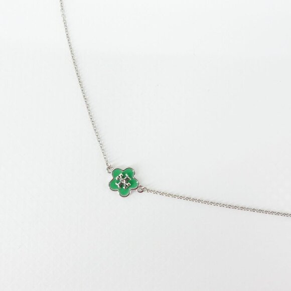 Tory Burch Kira Enamel Flower Chain Bracelet Green OS - Picture 2 of 12